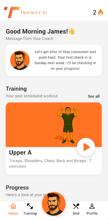 Trainify AI App Home Screen